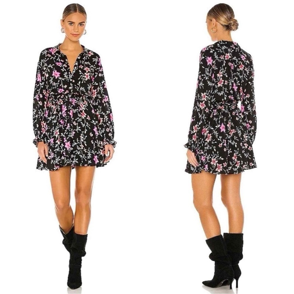 Free People Black Dress with Pink Floral Design